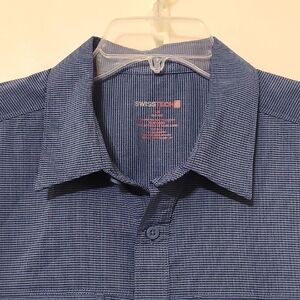 Swiss Tech Men's Casual Blue Check Button Up Short Sleeve Shirt Polyester LG NEW